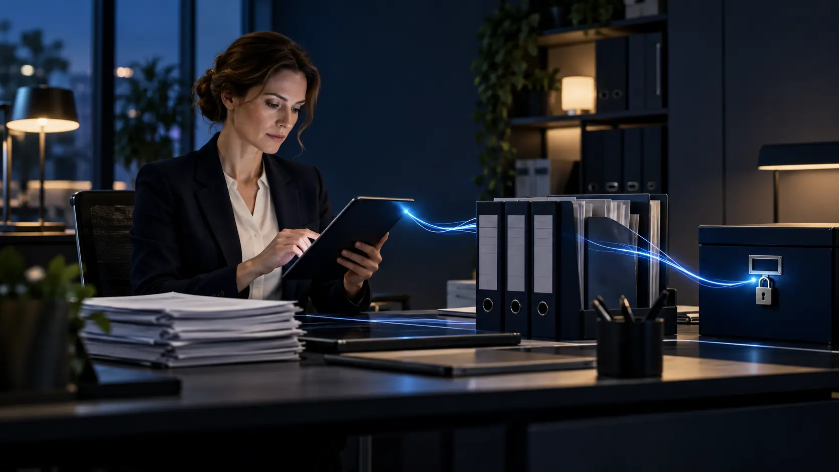 A compliance manager reviewing version-controlled records