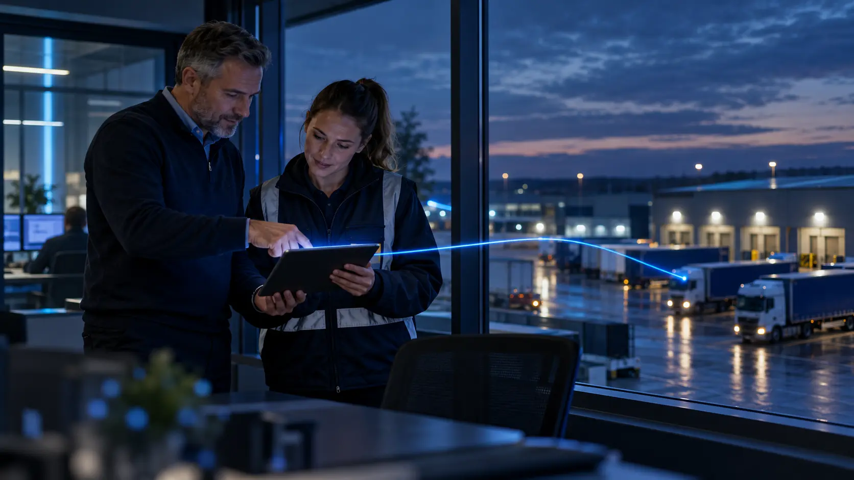 A transport team reviewing a controlled company policy